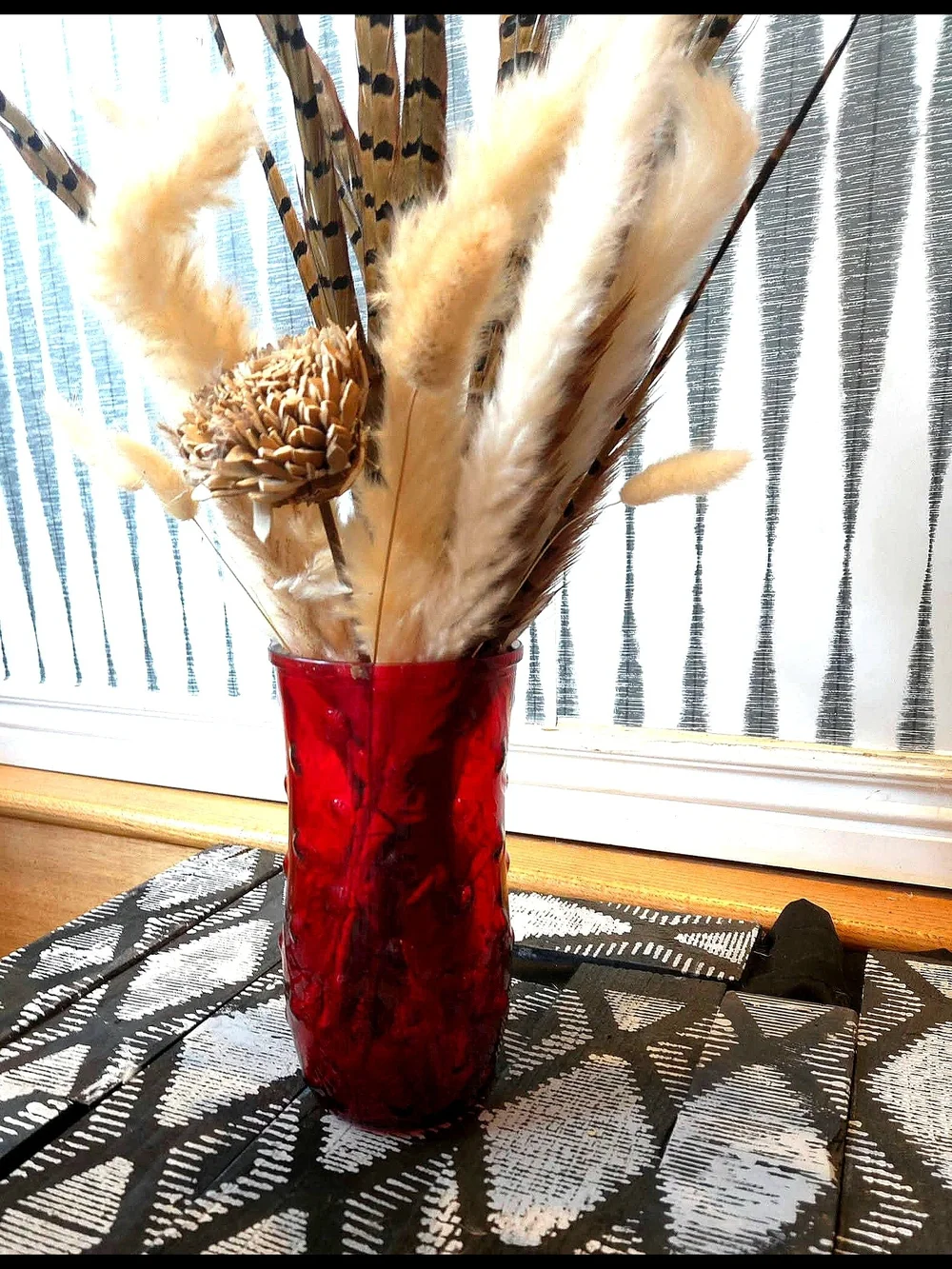 Decorative Red Glass Vase Floral Arrangement NOT Included